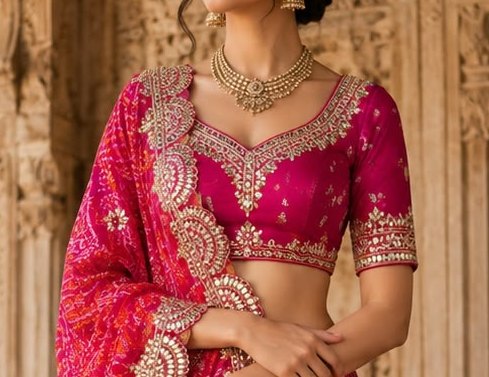 Rani Bandhani Bridal Lehenga detail 4