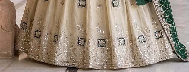 Emerald Choli Cream Lehenga detail 3