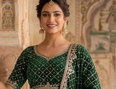 Emerald Choli Cream Lehenga detail 4
