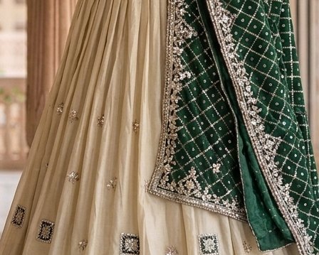 Emerald Choli Cream Lehenga detail 6