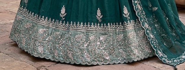 Teal Heritage Lehenga detail 3