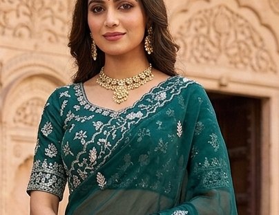 Teal Heritage Lehenga detail 4