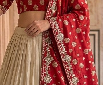 Crimson Choli Cream Lehenga detail 2