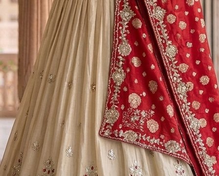 Crimson Choli Cream Lehenga detail 6