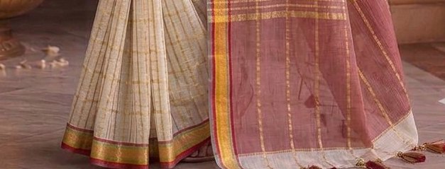 Ivory Jari Checks Saree detail 3