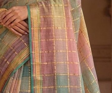 Pastel Multicolour Jari Checks Saree detail 2