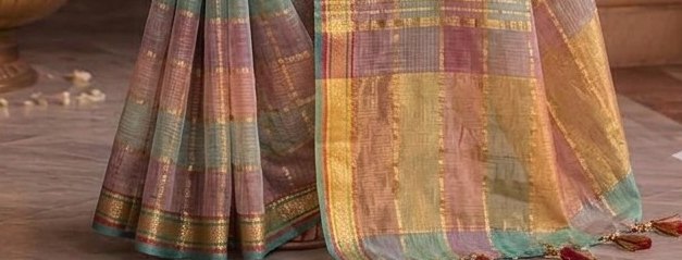 Pastel Multicolour Jari Checks Saree detail 3