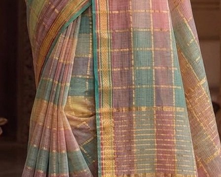 Pastel Multicolour Jari Checks Saree detail 6