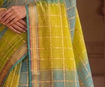Parrot Green Blue Jari Checks Saree detail 2