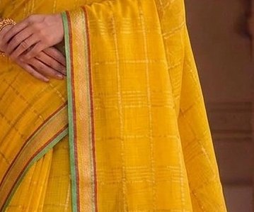 Bright Yellow Jari Checks Saree detail 2