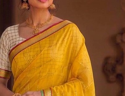 Bright Yellow Jari Checks Saree detail 4