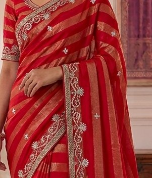 Crimson Stripe Gota Patti Saree detail 2