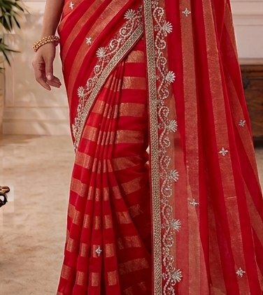Crimson Stripe Gota Patti Saree detail 6