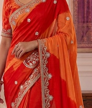 Red Orange Gota Patti Saree detail 2
