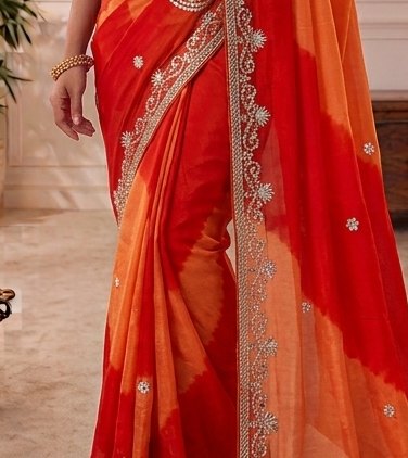 Red Orange Gota Patti Saree detail 6