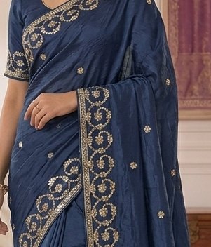 Navy Blue Gota Patti Saree detail 2