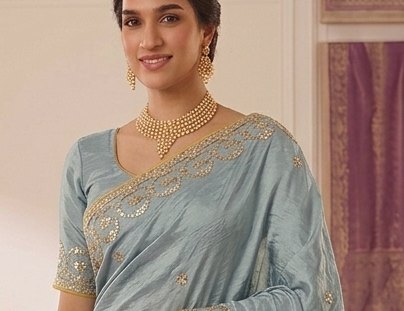 Powder Blue Gota Patti Saree detail 4