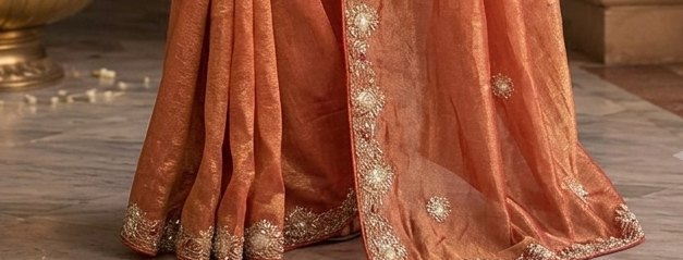Rust Orange Jardoji Saree detail 3