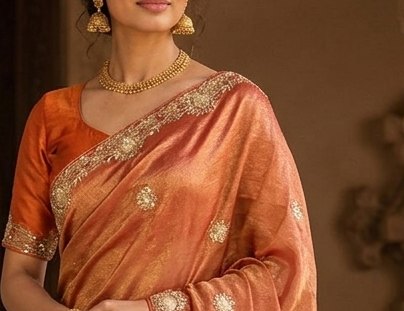 Rust Orange Jardoji Saree detail 4
