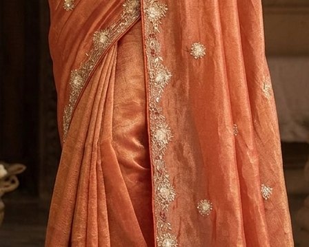 Rust Orange Jardoji Saree detail 6