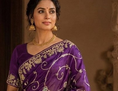 Royal Purple Jardoji Saree detail 4