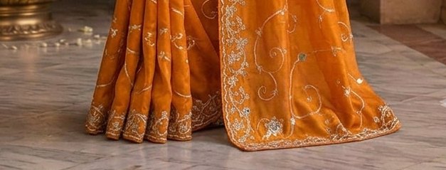 Amber Orange Jardoji Saree detail 3