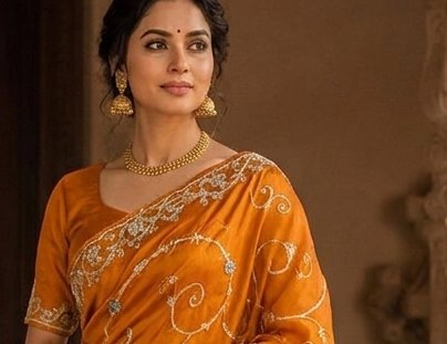 Amber Orange Jardoji Saree detail 4