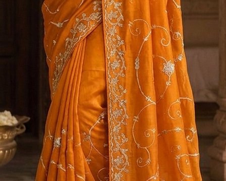 Amber Orange Jardoji Saree detail 6