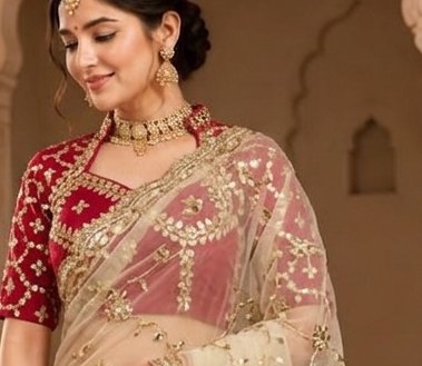 Ivory Net Sikhiya Saree detail 4