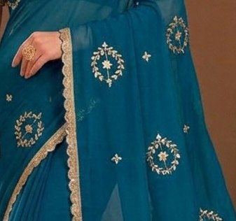 Teal Sikhiya Saree detail 2