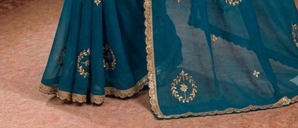 Teal Sikhiya Saree detail 3