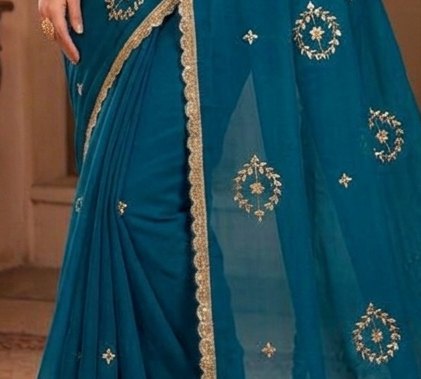 Teal Sikhiya Saree detail 6