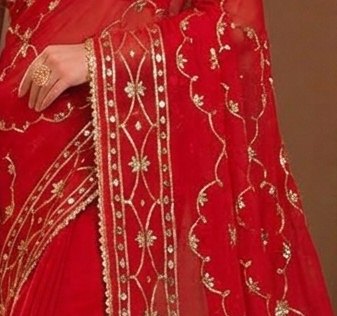 Red Sikhiya Saree detail 2
