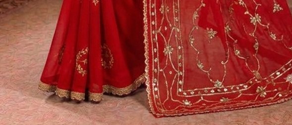 Red Sikhiya Saree detail 3