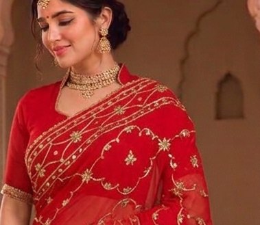 Red Sikhiya Saree detail 4