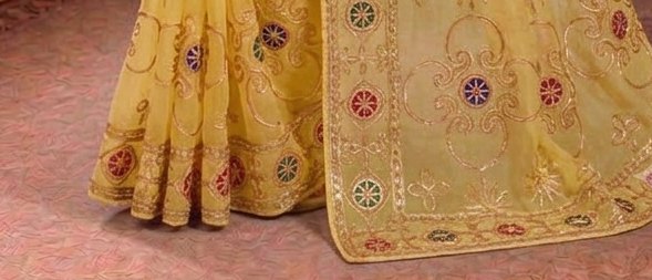 Lemon Yellow Sikhiya Saree detail 3