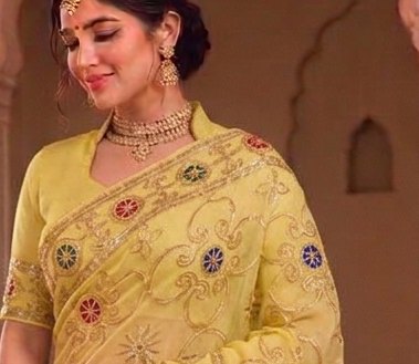 Lemon Yellow Sikhiya Saree detail 4