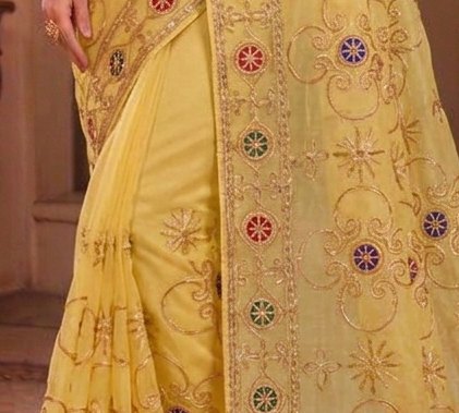 Lemon Yellow Sikhiya Saree detail 6