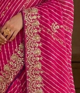 Pink Zari Lehariya Saree detail 2