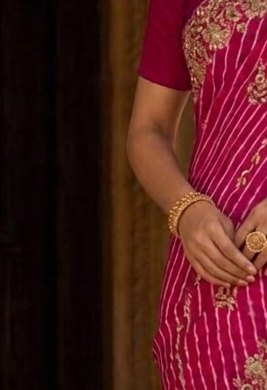 Pink Zari Lehariya Saree detail 5