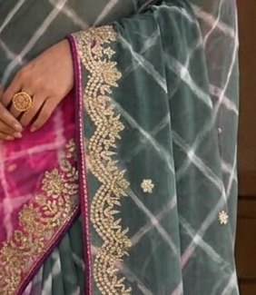 Pink Green Lehariya Saree detail 2