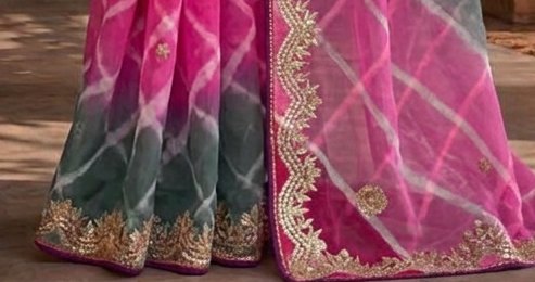 Pink Green Lehariya Saree detail 3