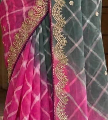 Pink Green Lehariya Saree detail 6