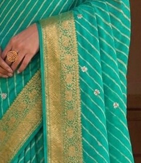Emerald Lehariya Saree detail 2