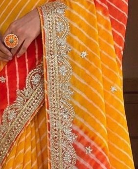 Haldi Red Lehariya Saree detail 2