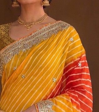 Haldi Red Lehariya Saree detail 4