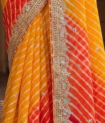 Haldi Red Lehariya Saree detail 6