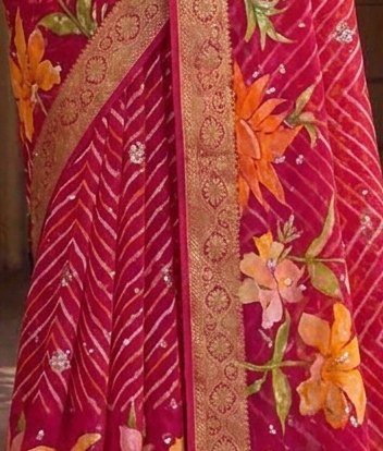 Floral Pallu Lehariya Saree detail 6