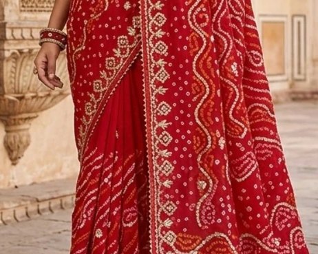 Classic Red Bandhej Saree detail 6