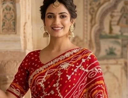 Royal Red Bandhej Saree detail 4